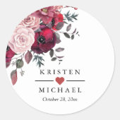 Bourgondië rood bloesem krans bruiloft ronde sticker (Voorkant)