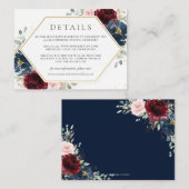 Bourgondië rood blush blauw bloemenbruiloft detail informatiekaartje (Voorkant / Achterkant)