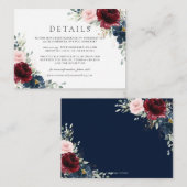 Bourgondië rood blush blauw bloemenbruiloft detail informatiekaartje (Voorkant / Achterkant)