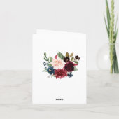 Bourgondië rood blush blauw bloemig dank u bedankkaart (Achterkant)