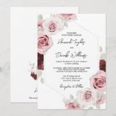Bourgondië Rood Blush Roze Bloem Bruiloft Kaart (Voorkant / Achterkant)
