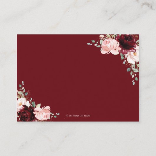 Bourgondië rood blush roze bloemenbruiloft details informatiekaartje (Achterkant)