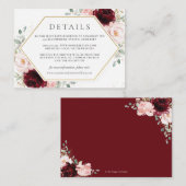 Bourgondië rood blush roze bloemenbruiloft details informatiekaartje (Voorkant / Achterkant)