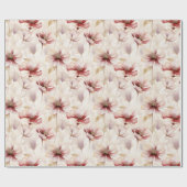 Bourgondie Rood Crème Bloemrijke Bruiloft Feest Cadeaupapier (Vlak)