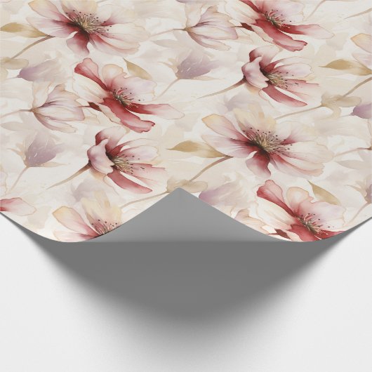 Bourgondie Rood Crème Bloemrijke Bruiloft Feest Cadeaupapier (Hoek)