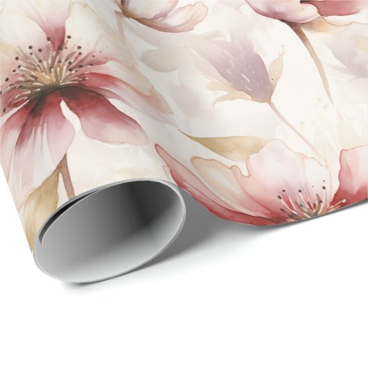 Bourgondie Rood Crème Bloemrijke Bruiloft Feest Cadeaupapier (Rol Hoek)