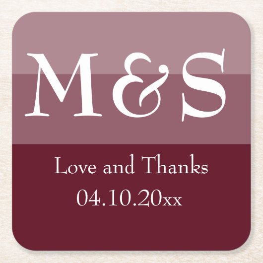 Bourgondië rood eenvoudige moderne bruiloft kartonnen onderzetters (Voorkant)