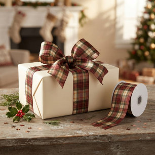 Bourgondie rood en groen traditionele Kerst geruit Satijnen Lint