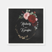 Bourgondië rood en zwart bloemenbruiloft servet (Voorkant)