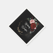 Bourgondië rood en zwart bloemenbruiloft servet (Hoek)