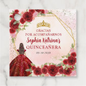 Bourgondië Rood Goud Bloemen Prinses Tiara Dank u Bedankjes Labels (Voorkant)