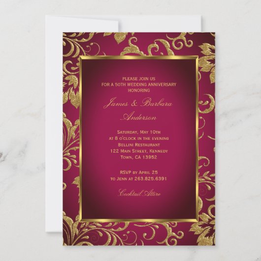 Bourgondië Rood Goud Foto 50ste Huwelijksverjaarda Kaart (Achterkant)