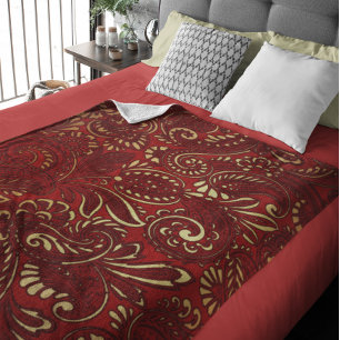 Bourgondië Rood Goud Indiase Paisley Patroon Fleece Deken