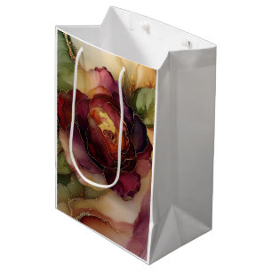 Bourgondie Rood Goud Roos Bloem Bruiloft Medium Cadeauzakje