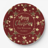 Bourgondië Rood Goud Vrolijk Kerststerren Elegant Papieren Bordje (Voorkant)