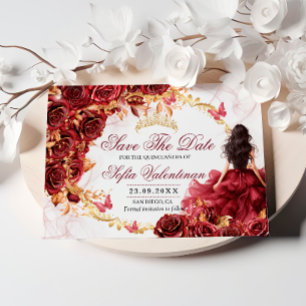 Bourgondie Rood Gouden Bloemige Quinceanera Save The Date