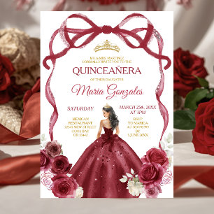 Bourgondie Rood Lint Prinses Gouden Kroon Quinceañ Kaart