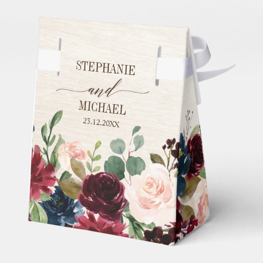 Bourgondië Rood Marine Bloemig Rustieke Boho Bruil Bedankdoosjes (Achterkant)