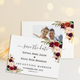 Bourgondië Rood Marsala Bloemengoud Bruiloft Save The Date