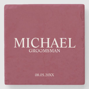 Bourgondië rood modern gepersonaliseerd groomsman stenen onderzetter