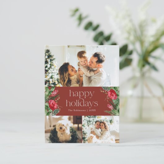 Bourgondië rood moderne botanische 3 foto vakantie briefkaart (Staand voorkant)