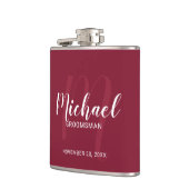 Bourgondië Rood Moderne Script Gepersonaliseerde B Heupfles (Links)