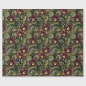 Bourgondie Rood Orkidee Bloemachtige Bruidsuitnodi Cadeaupapier (Vlak)