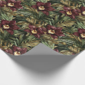 Bourgondie Rood Orkidee Bloemachtige Bruidsuitnodi Cadeaupapier (Hoek)