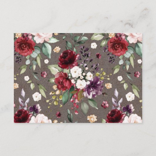 Bourgondië Rood Roze Bloemen Rustieke Bruiloft Rec Informatiekaartje (Achterkant)
