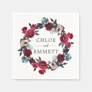 Bourgondië rood roze bloemige aangepaste bruiloft servet