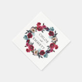 Bourgondië rood roze bloemige aangepaste bruiloft servet (Hoek)