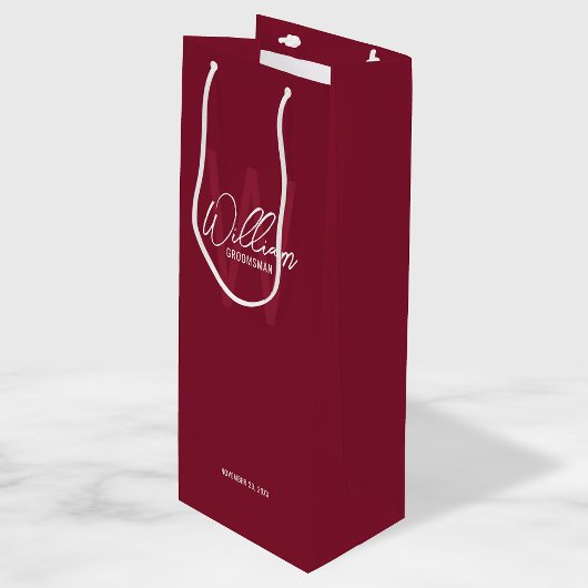 Bourgondië rood script gepersonaliseerde groomsman wijn cadeautas