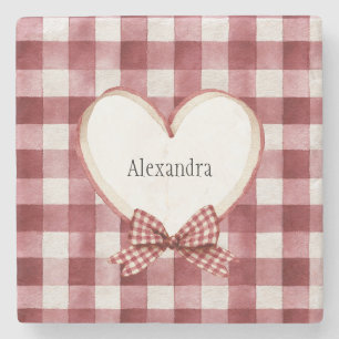 Bourgondië Rood Wit Hart Lint Verjaardag Stenen Onderzetter