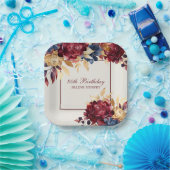 Bourgondië Roos en marine 80ste verjaardag Papieren Bordje (Feest)