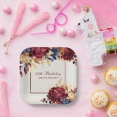 Bourgondië Roos en marine 80ste verjaardag Papieren Bordje (Feest)