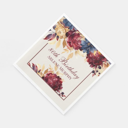 Bourgondië Roos en marine 80ste verjaardag Servet (Hoek)