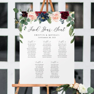 Bourgondië Roos Floral Vind uw zitplaatskaart Poster