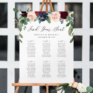 Bourgondië Roos Floral Vind uw zitplaatskaart Poster