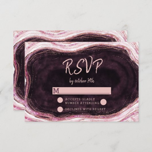 Bourgondië & Roos Gold Geode bruiloft RSVP Reactie (Voorkant / Achterkant)