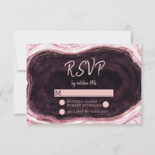 Bourgondië & Roos Gold Geode bruiloft RSVP Reactie Kaartje