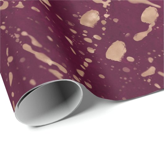 Bourgondië Roos Gold Splatter Moderne Abstracte Pa Cadeaupapier (Rol Hoek)