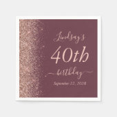 Bourgondië Roos Gouden Glitter 40e Verjaardagsfees Servet (Voorkant)