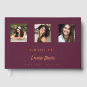 Bourgondië roos gouden naam script foto Afstuderen Gastenboek (Voorkant)