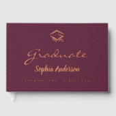 Bourgondië roos gouden naam script pet Afstuderen Gastenboek (Voorkant)