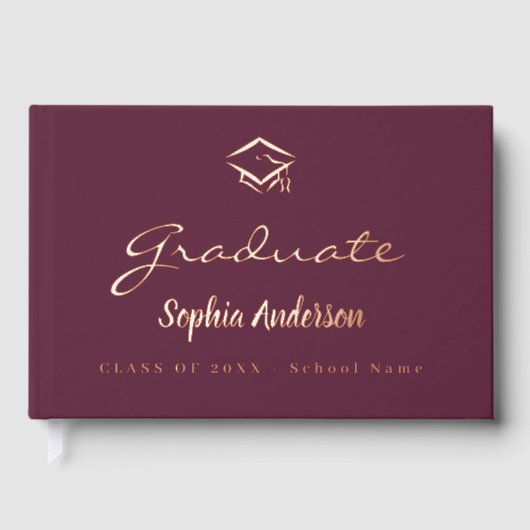 Bourgondië roos gouden naam script pet Afstuderen Gastenboek (Voorkant)