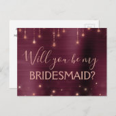 Bourgondië Roos Gouden Sparkle Maid of Honor Uitnodiging Briefkaart (Voorkant / Achterkant)