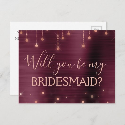 Bourgondië Roos Gouden Sparkle Maid of Honor Uitnodiging Briefkaart (Voorkant / Achterkant)