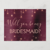 Bourgondië Roos Gouden Sparkle Maid of Honor Uitnodiging Briefkaart (Voorkant)