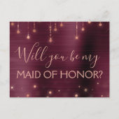 Bourgondië Roos Gouden Sparkle Maid of Honor Uitnodiging Briefkaart (Voorkant)