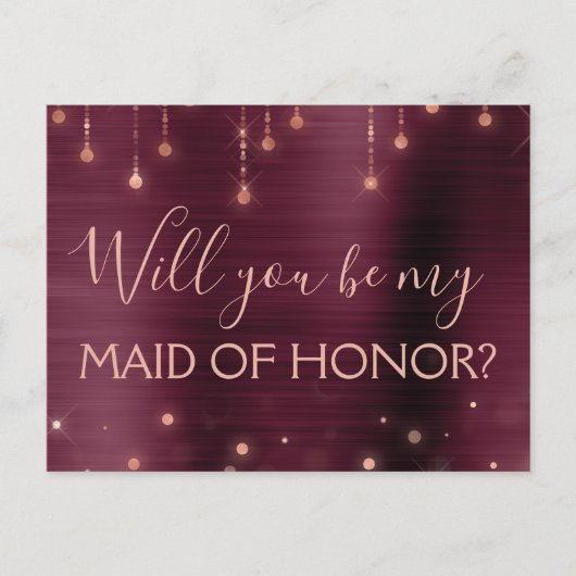 Bourgondië Roos Gouden Sparkle Maid of Honor Uitnodiging Briefkaart (Voorkant)